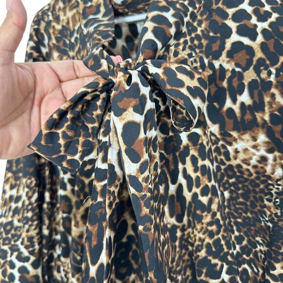 MHPCollection Women 3X Peplum Animal Print Leopard Pattern Top Blouse Tie Collar - Picture 9 of 13
